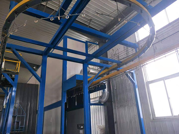 倉(cāng)庫(kù)貨架噴塑線轉(zhuǎn)彎處